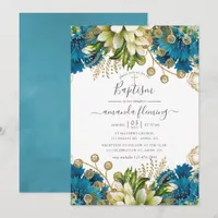 Vintage Turquoise and Gold Shabby Baptism Invitation