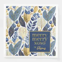 Blue Gold Christmas Merry Pattern#21 ID1009 Paper Dinner Napkins