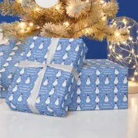 Blue Cute Snowman Snowflake Merry Christmas Name  Wrapping Paper