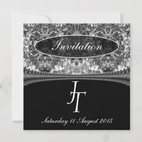 Black & White Damask Monogram Wedding Invitation