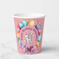 Cute Colorful Watercolor Unicorn Birthday Paper Cups