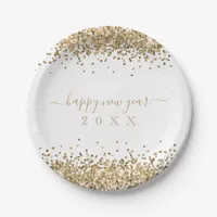 Gold Glitter Borders Script Happy New Year Paper Plates