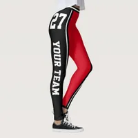 Sports Team Name Number Black Red Striped Leggings