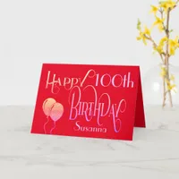 Happy 100th Birthday Decorative Script Name Red Card