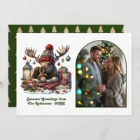 Whimsical Woodland Moose Rustic Nordic Christmas Holiday Card