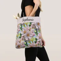 Pink Flowers Apple Blossom Floral Personalized Tote Bag