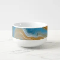 Blue and Tan Marble like Art / Beach Colors Soup Mug