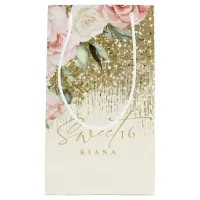 Floral Sparkles Sweet Sixteen Gold ID912 Small Gift Bag