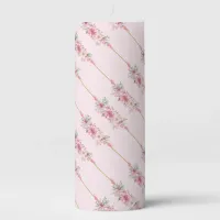 Romantic Pink Floral Pillar Candle