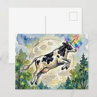 Jumping Dairy Cow Unicorn and the Moon Postcard