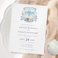 Watercolor Beach Monogram Wedding Crest Invitation