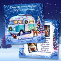 Vintage RV Christmas and Woodland Creatures Photo Holiday Card