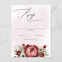 Elegant Boho Burgundy Blush Floral RSVP Postcard