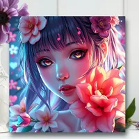 Beautiful Anime Girl Glitchcore Floral Acrylic Print