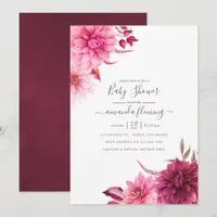Burgundy and Blush Autumn Fall Floral Baby Shower Invitation