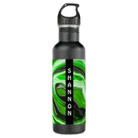 Black and Green Swirls Fluid Art Personalized  Stainless Steel Water Bottle