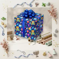 Cute Blue Bear Hanukkah Birthday Wrapping Paper