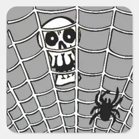 Spider in Web with Skull Square Sticker