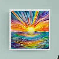 Colorful Sun Rays over the Water Reflection AI Art Poster