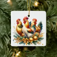 Three French Hens Personalized Christmas Ceramic Ornament