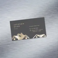 Modern Black & Gold Roofing Construction Repair Business Card Magnet