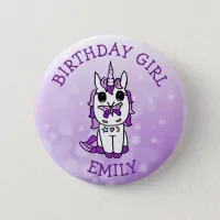 Personalized Unicorn Birthday Girl Purple Button