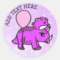 Purple and Pink Personalized Dinosaur Birthday Classic Round Sticker