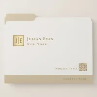 Simple Clean Ivory White Gold Qr code Monogram File Folder