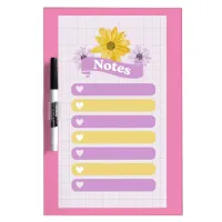 Yellow Purple Girly Floral Flower Blossom Hearts Dry Erase Board