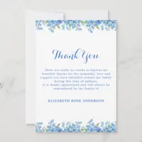 Forget Me Not Funeral Floral Blue Modern Memorial Thank You Card