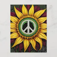 Unique Peace Sign Sunflower Postcard