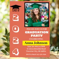 Class Year Orange Graduation Party Invitation Card