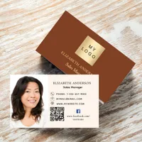 Rust brown beige logo photo Qr code social media Business Card