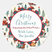 Merry Christmas  | Sledding Children Christmas Classic Round Sticker