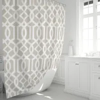 Beige and White Moroccan Trellis Pattern Shower Curtain