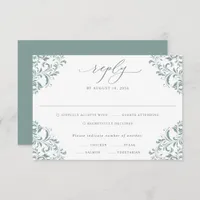 Elegant Sea Green Vintage Classic Wedding RSVP Card