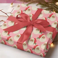 Retro Pink Black Santa Christmas Wrapping Paper