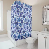 Large Watercolor Style Pansies Purple Blue Floral  Shower Curtain