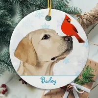 Yellow Lab Christmas Cardinal - Cute Labrador Dog Ceramic Ornament
