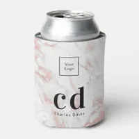 Logo marble rose gold white business monogram can cooler