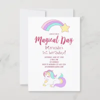 Unicorn magic girly birthday party invitation card