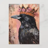 Crow in a Crown Pink Background Postcard