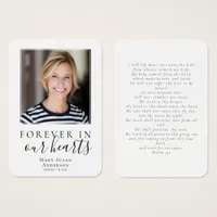 Forever in Our Hearts Photo Funeral Prayer Card