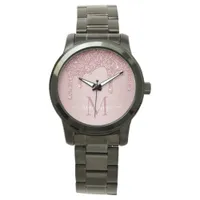 Rose Gold Sparkle Glitter Drips Monogram Watch