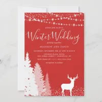 Rustic Winter Deer Woodland Red Wedding Invitation