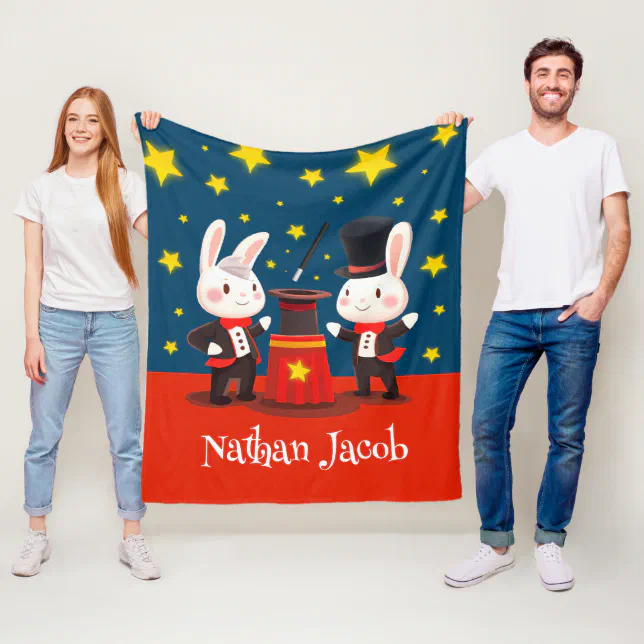 Cute Rabbit Magicians on Stage Magical Birthday Fleece Blanket