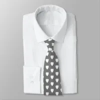 Simple Grey and White Love Heart Pattern Neck Tie