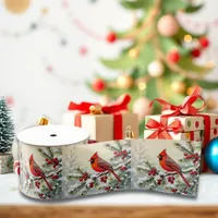 Pretty Christmas Cardinal and Pine Branches Grosgrain Ribbon