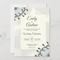 Grey Leaf Frame Elegant Floral Watercolor Wedding Invitation