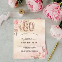 80th birthday pampas grass rose budget invitation flyer